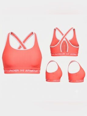 Under Armour Coral Orange Crossback Seamless Sports Bra with White Trim Size M